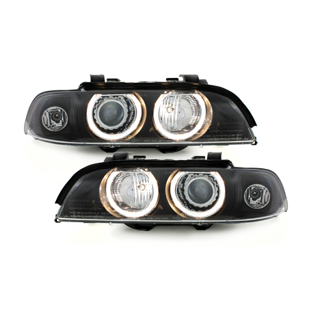 Phares BMW E39 5er 95-00  avec 2 Anneaux lumineux Angel Eyes  Noir