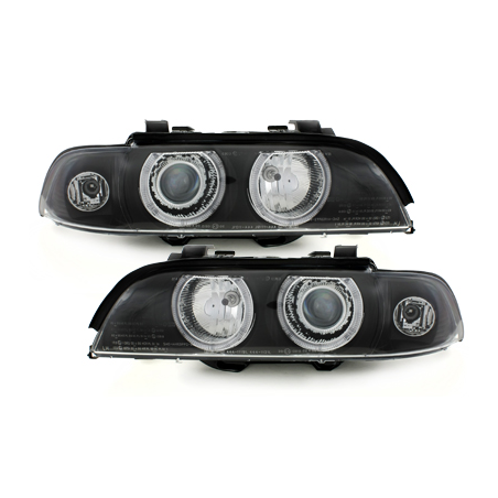 Phares BMW E39 5er 95-00  avec 2 Anneaux lumineux Angel Eyes  Noir