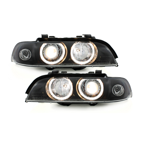 Phares BMW E39 5er 95-00  avec 2 Anneaux lumineux Angel Eyes  Noir