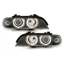 Phares BMW E39 5er 95-00  avec 2 Anneaux lumineux Angel Eyes  Noir