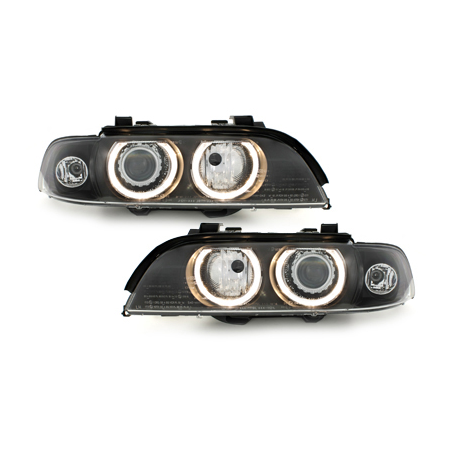 Phares BMW E39 5er 95-00  avec 2 Anneaux lumineux Angel Eyes  Noir