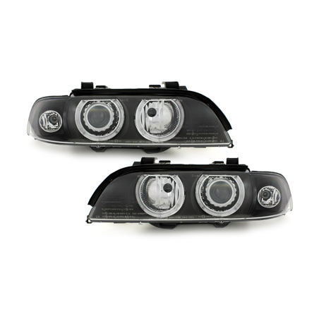 Phares BMW E39 5er 95-00  avec 2 Anneaux lumineux Angel Eyes  Noir