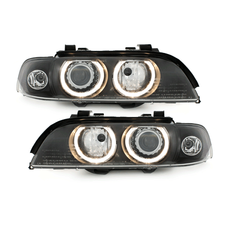 Phares BMW E39 5er 95-00  avec 2 Anneaux lumineux Angel Eyes  Noir