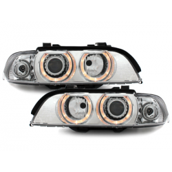 Phares BMW E39 5er 95-00  avec 2 Anneaux lumineux Angel Eyes  Chrome