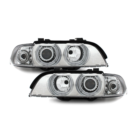 Phares BMW E39 5er 95-00  avec 2 Anneaux lumineux Angel Eyes  Chrome