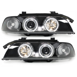 Phares BMW E39 5er 95-00  avec 2 Anneaux lumineux Angel Eyes  Noir
