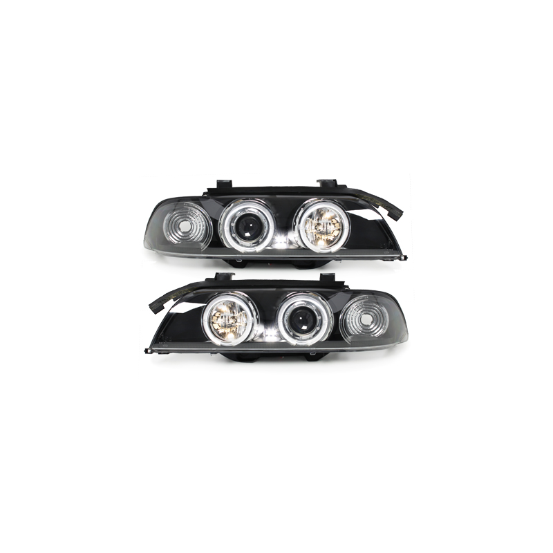 Phares BMW E39 5er 95-00  avec 2 Anneaux lumineux Angel Eyes  Noir
