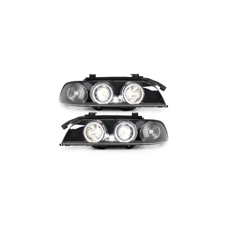 Phares BMW E39 5er 95-00  avec 2 Anneaux lumineux Angel Eyes  Noir