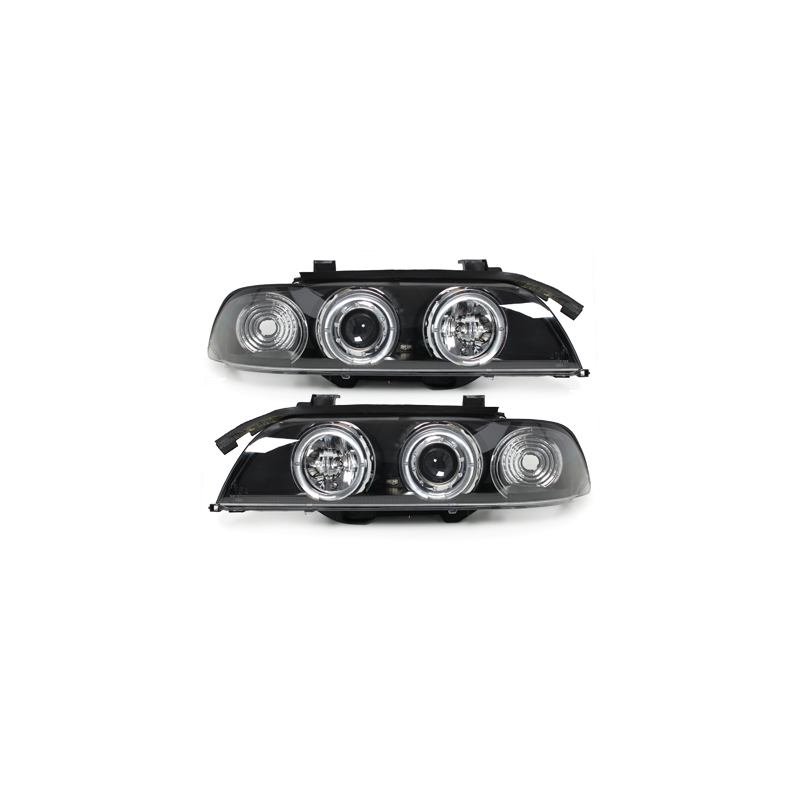Phares BMW E39 5er 95-00  avec 2 Anneaux lumineux Angel Eyes  Noir