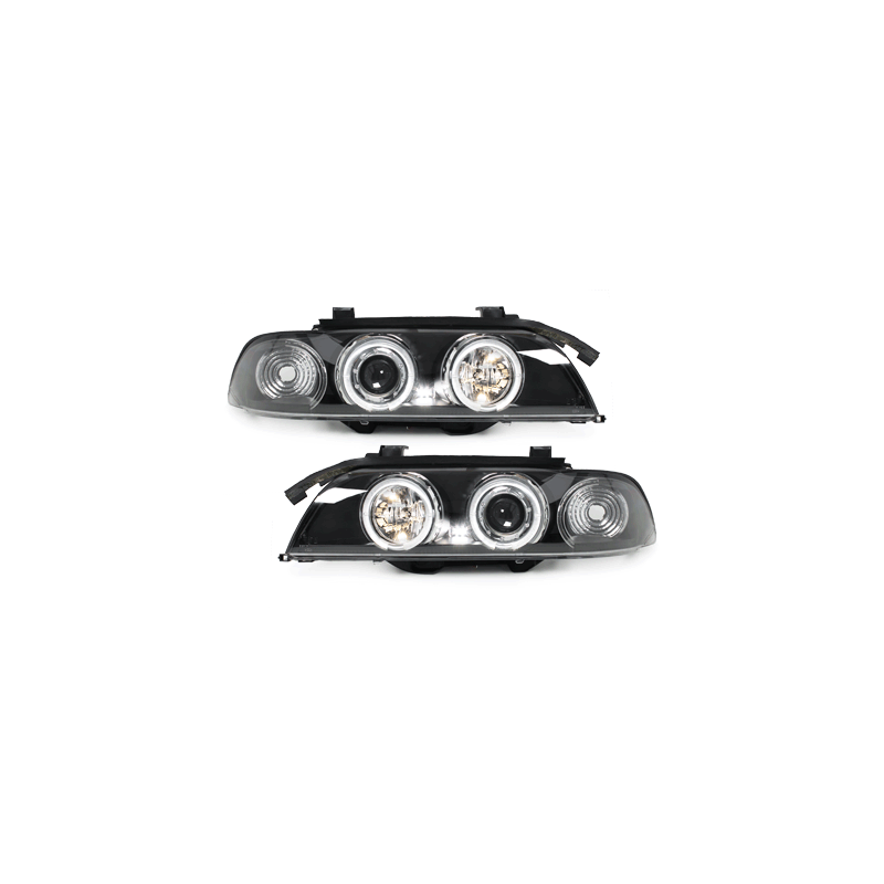 Phares BMW E39 5er 95-00  avec 2 Anneaux lumineux Angel Eyes  Noir