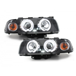 Phares BMW E38 7er 94-98  avec 2 Anneaux lumineux Angel Eyes  Noir