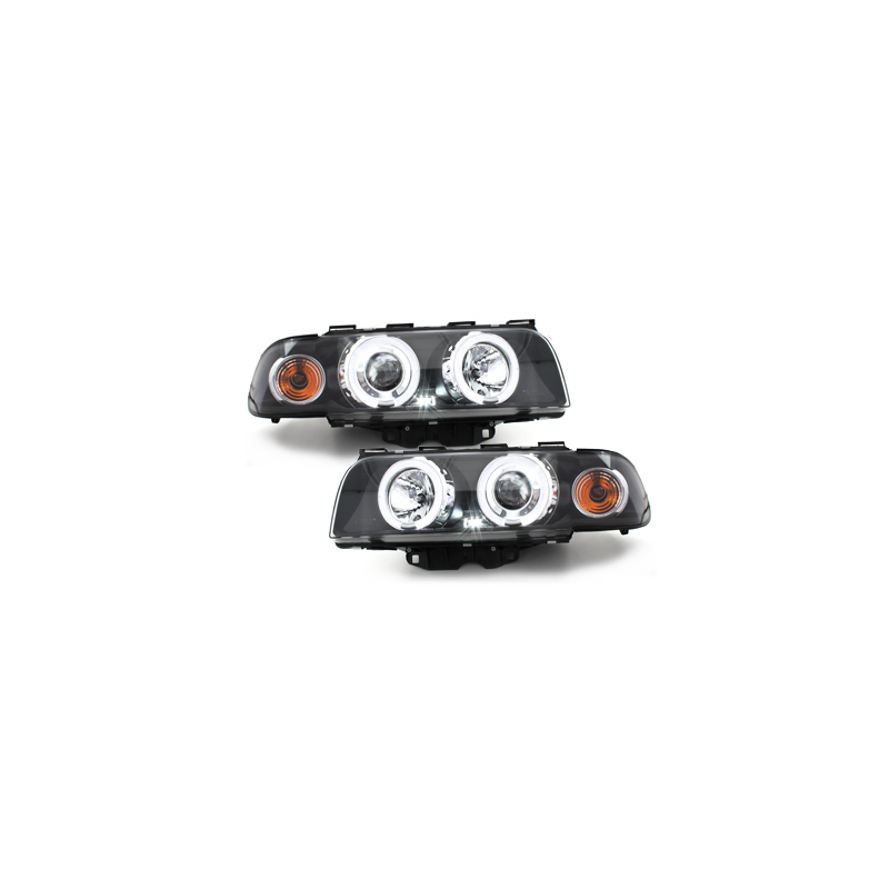 Phares BMW E38 7er 94-98  avec 2 Anneaux lumineux Angel Eyes  Noir