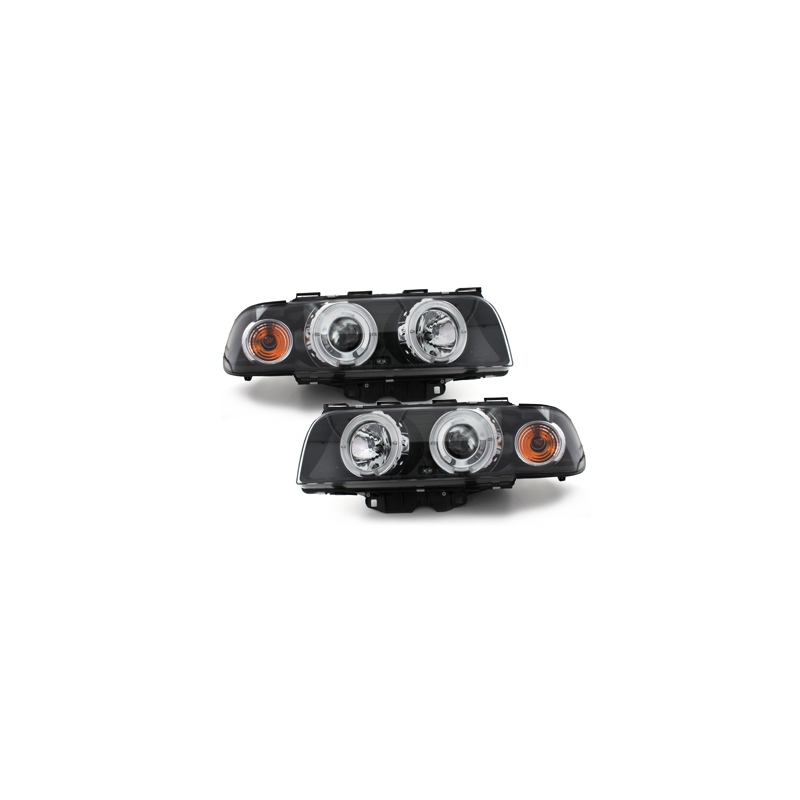 Phares BMW E38 7er 94-98  avec 2 Anneaux lumineux Angel Eyes  Noir