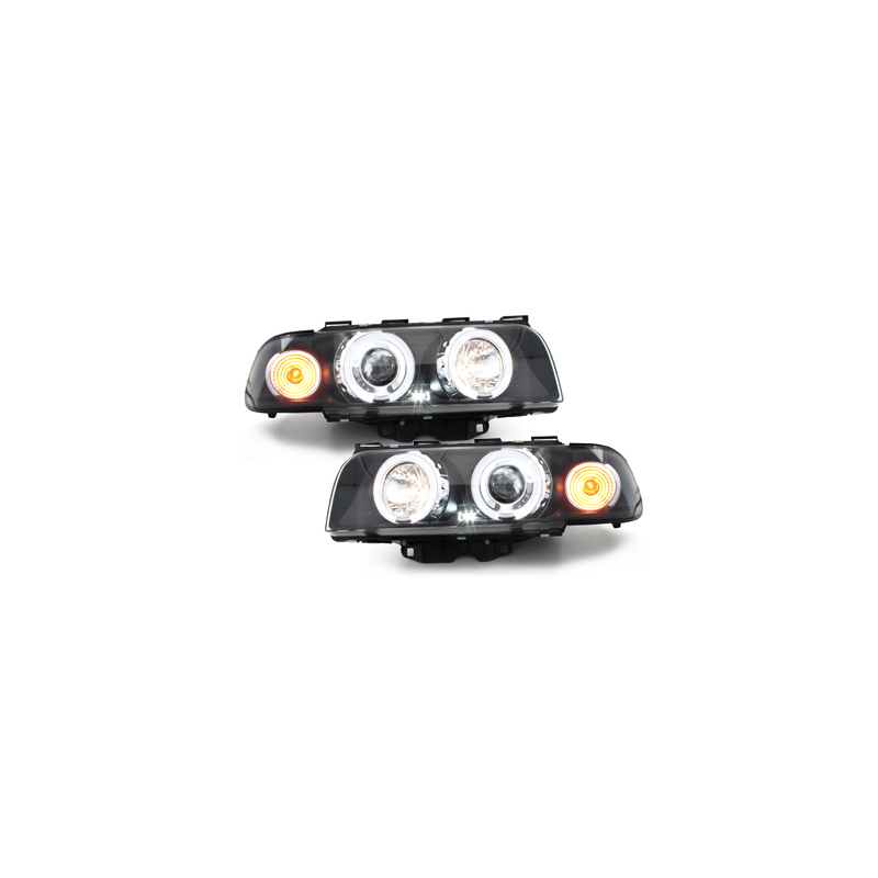 Phares BMW E38 7er 94-98  avec 2 Anneaux lumineux Angel Eyes  Noir