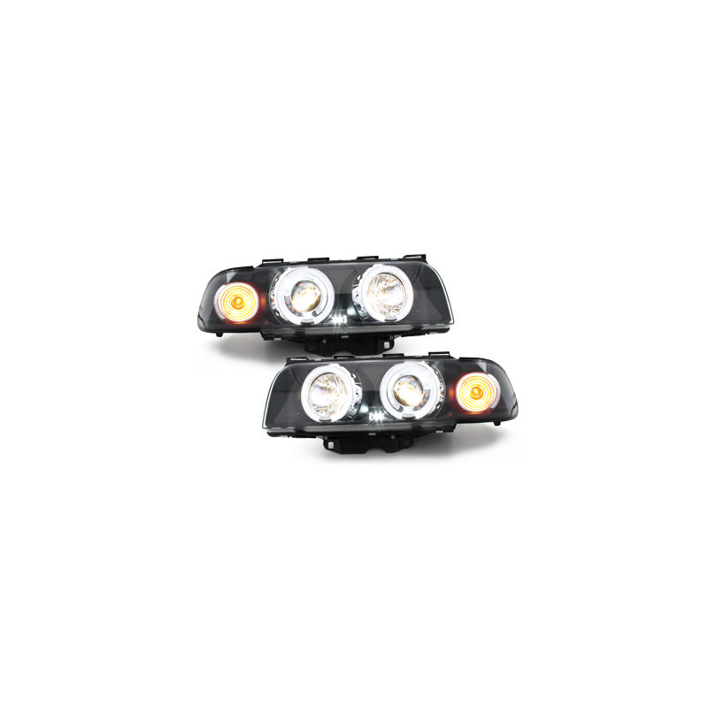 Phares BMW E38 7er 94-98  avec 2 Anneaux lumineux Angel Eyes  Noir