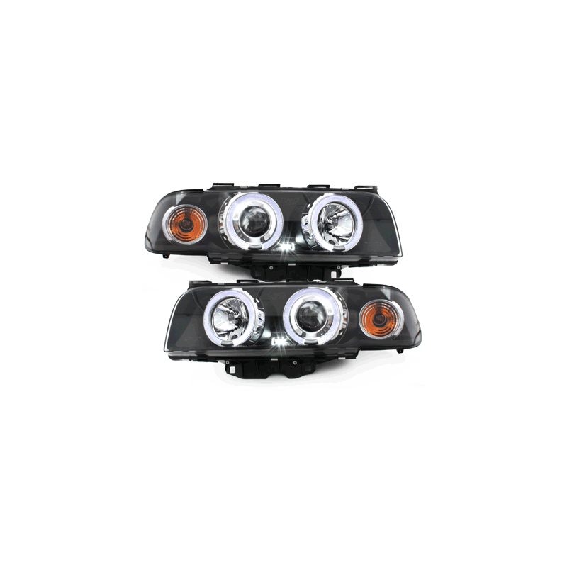 Phares BMW E38 7er 94-98  avec 2 Anneaux lumineux Angel Eyes  Noir