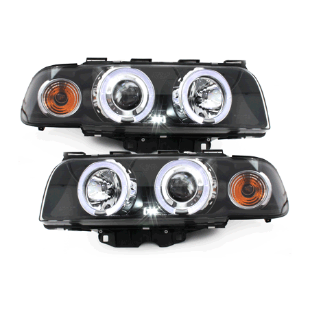 Phares BMW E38 7er 94-98  avec 2 Anneaux lumineux Angel Eyes  Noir