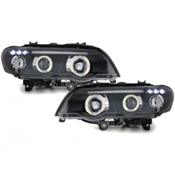Phares BMW X5 99-03 E53 avec 2 Anneaux lumineux Angel Eyes  Noir