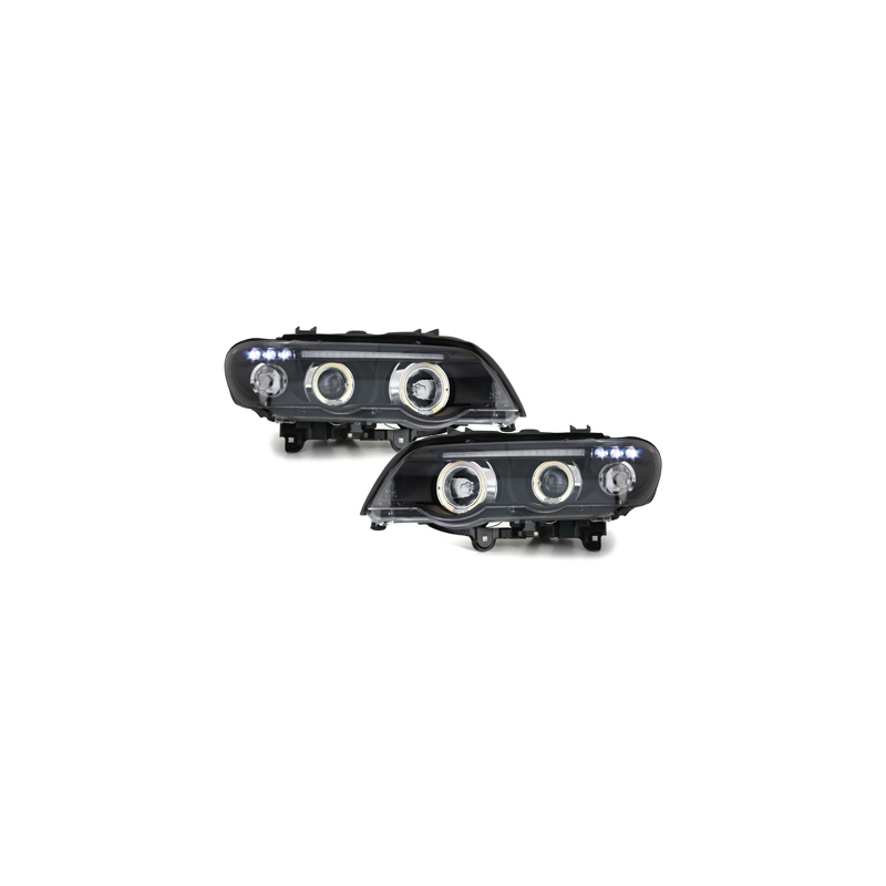 Phares BMW X5 99-03 E53 avec 2 Anneaux lumineux Angel Eyes  Noir