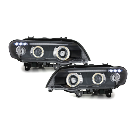 Phares BMW X5 99-03 E53 avec 2 Anneaux lumineux Angel Eyes  Noir