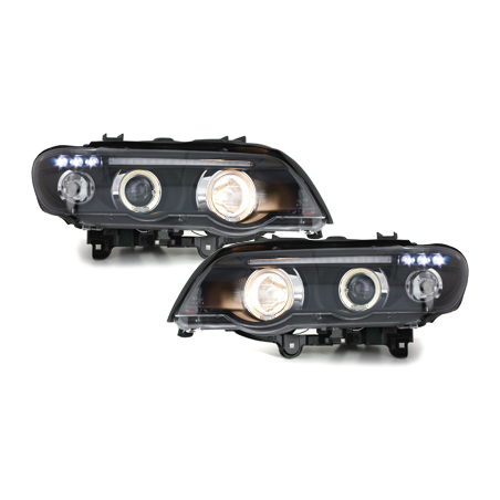 Phares BMW X5 99-03 E53 avec 2 Anneaux lumineux Angel Eyes  Noir