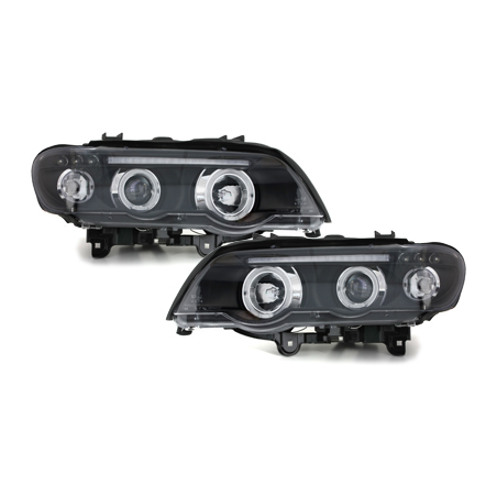 Phares BMW X5 99-03 E53 avec 2 Anneaux lumineux Angel Eyes  Noir