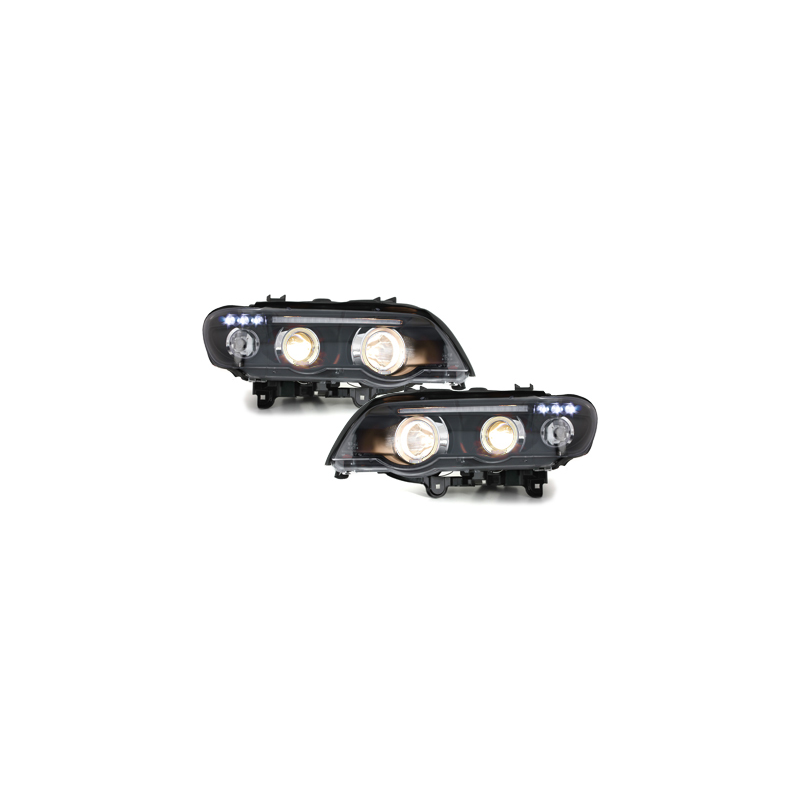 Phares BMW X5 99-03 E53 avec 2 Anneaux lumineux Angel Eyes  Noir