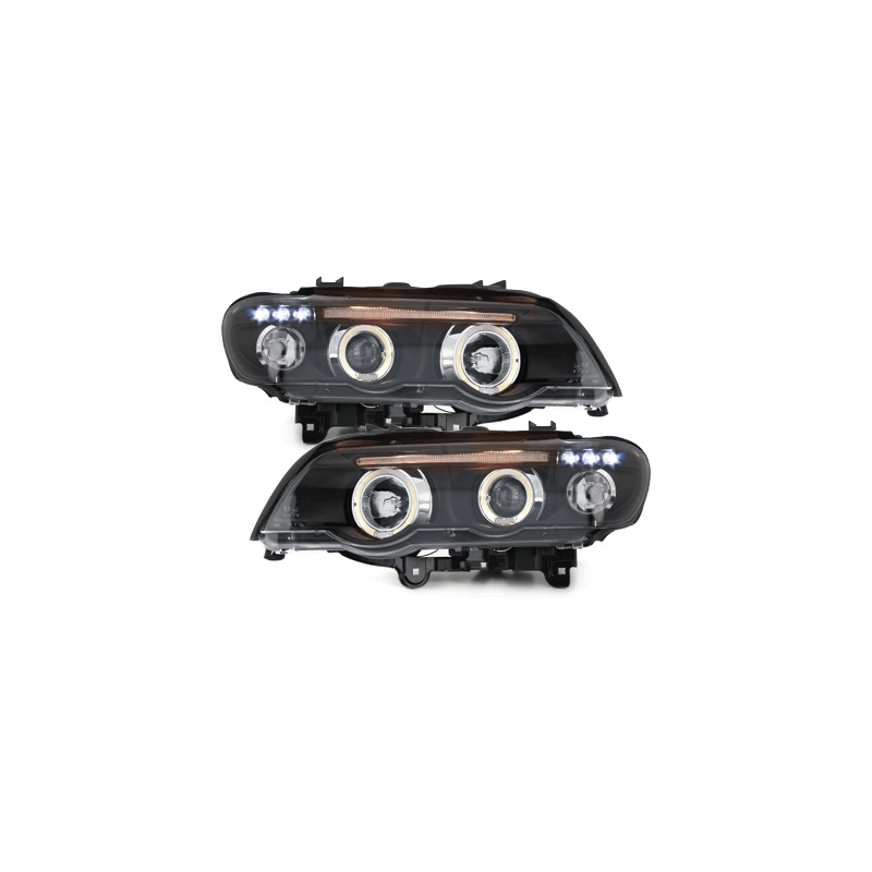Phares BMW X5 99-03 E53 avec 2 Anneaux lumineux Angel Eyes  Noir