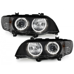 Phares BMW X5 99-04, E53 - 2 LED Angel Eyes-Noir