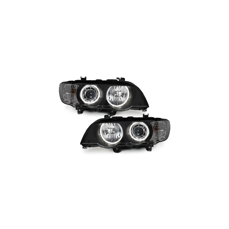 Phares BMW X5 99-04, E53 - 2 LED Angel Eyes-Noir