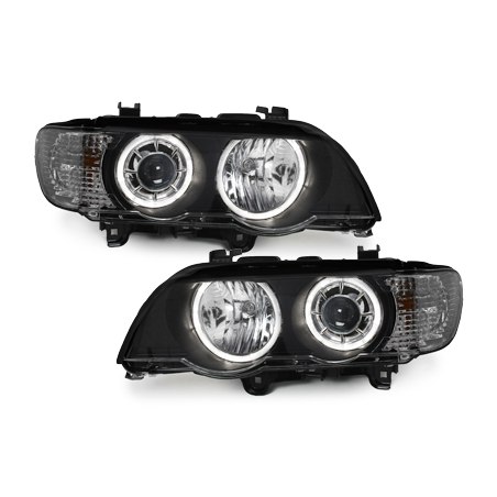 Phares BMW X5 99-04, E53 - 2 LED Angel Eyes-Noir