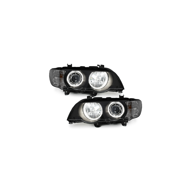 Phares BMW X5 99-04, E53 - 2 LED Angel Eyes-Noir