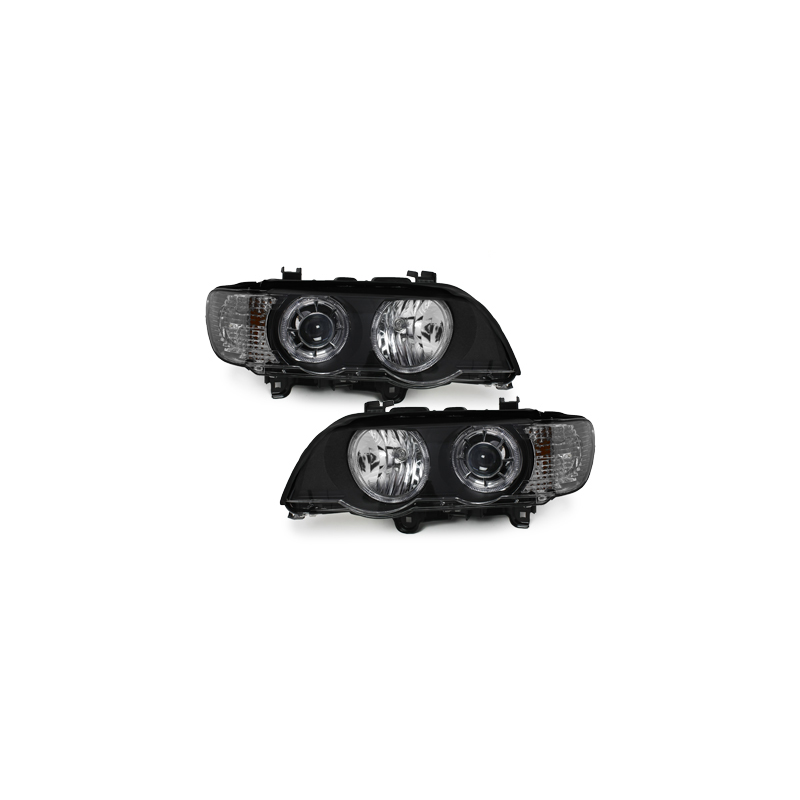Phares BMW X5 99-04, E53 - 2 LED Angel Eyes-Noir