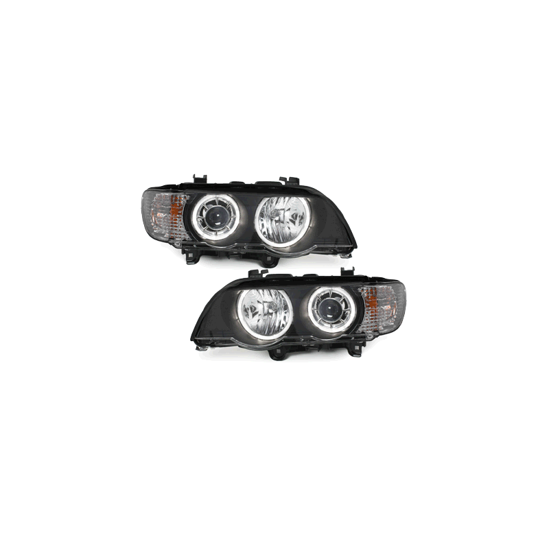 Phares BMW X5 99-04, E53 - 2 LED Angel Eyes-Noir