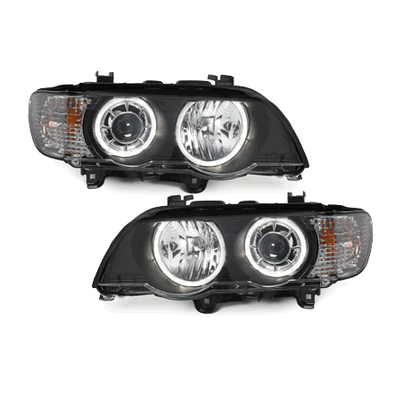 Phares BMW X5 99-04, E53 - 2 LED Angel Eyes-Noir