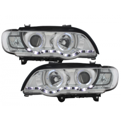 Phares DAYLINE BMW X5 99-03 E53  avec anneaux lumineux angel eyes  Chrome