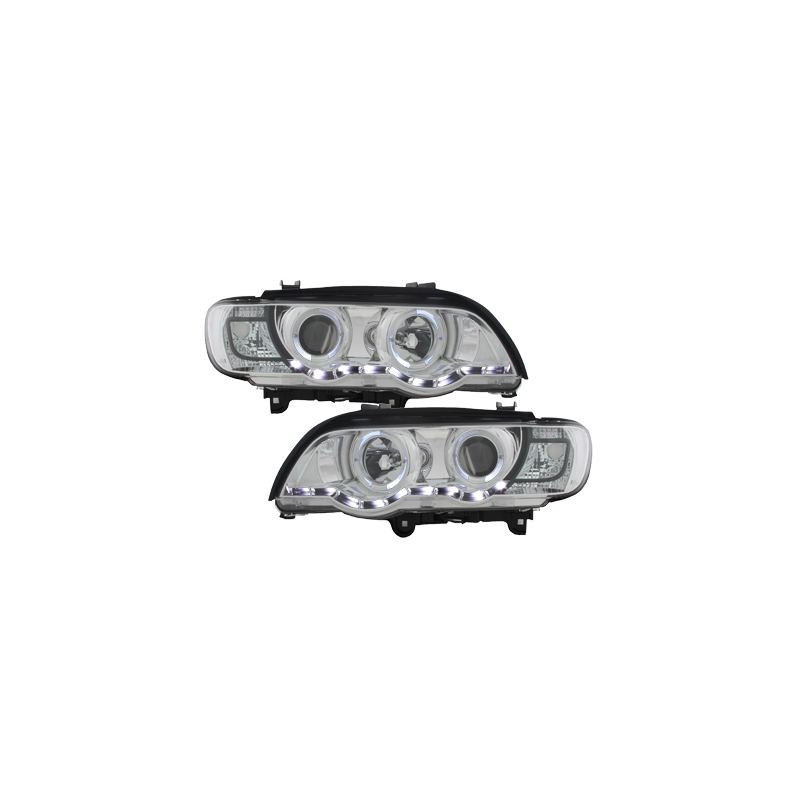 Phares DAYLINE BMW X5 99-03 E53  avec anneaux lumineux angel eyes  Chrome