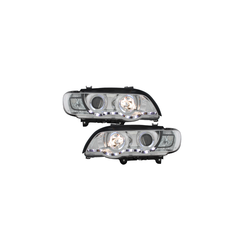 Phares DAYLINE BMW X5 99-03 E53  avec anneaux lumineux angel eyes  Chrome
