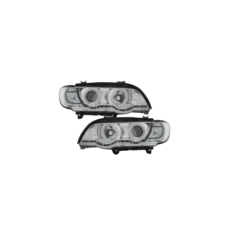 Phares DAYLINE BMW X5 99-03 E53  avec anneaux lumineux angel eyes  Chrome