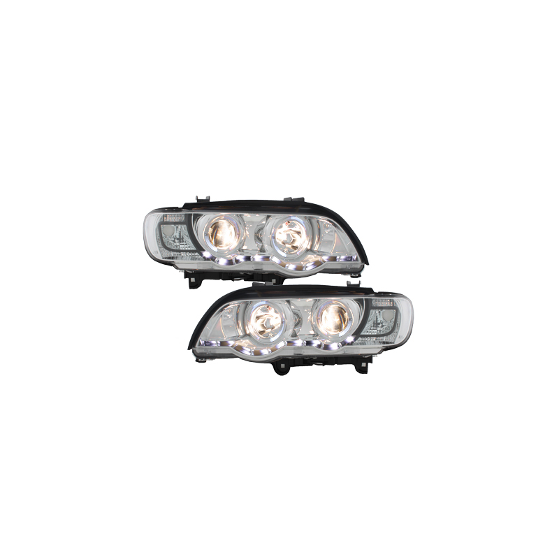 Phares DAYLINE BMW X5 99-03 E53  avec anneaux lumineux angel eyes  Chrome