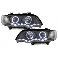 Phares DAYLINE BMW X5 99-03 E53  avec anneaux lumineux angel eyes  Noir