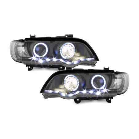 Phares DAYLINE BMW X5 99-03 E53  avec anneaux lumineux angel eyes  Noir