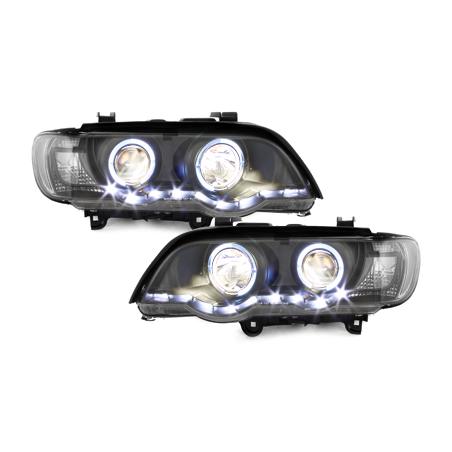 Phares DAYLINE BMW X5 99-03 E53  avec anneaux lumineux angel eyes  Noir