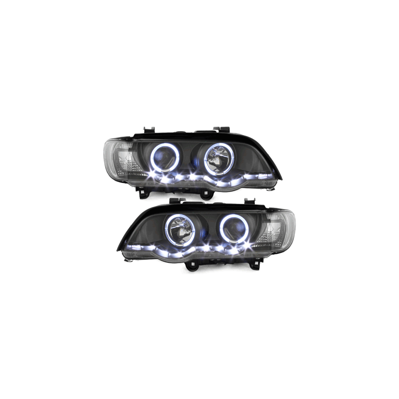 Phares DAYLINE BMW X5 99-03 E53  avec anneaux lumineux angel eyes  Noir