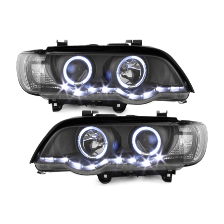 Phares DAYLINE BMW X5 99-03 E53  avec anneaux lumineux angel eyes  Noir