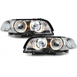 Phares BMW E46 Coupé 98-02  avec 2 Anneaux lumineux Angel Eyes  Chrome