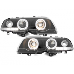 Phares BMW E46 Coupé 98-01  avec 2 Anneaux lumineux Angel Eyes  Noir