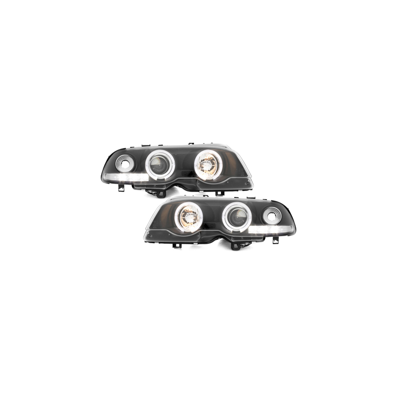 Phares BMW E46 Coupé 98-01  avec 2 Anneaux lumineux Angel Eyes  Noir