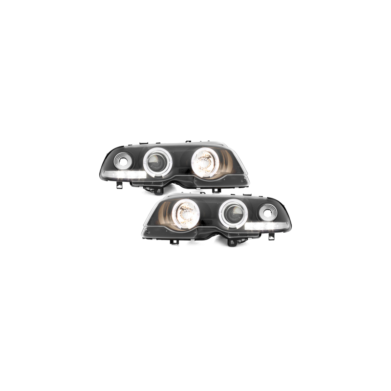 Phares BMW E46 Coupé 98-01  avec 2 Anneaux lumineux Angel Eyes  Noir