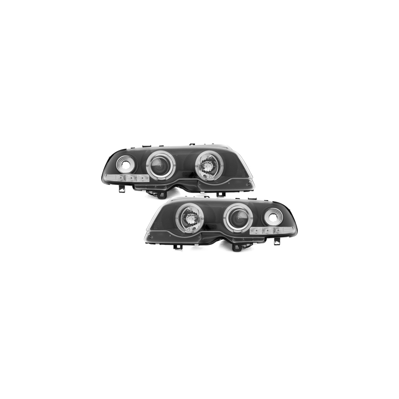 Phares BMW E46 Coupé 98-01  avec 2 Anneaux lumineux Angel Eyes  Noir